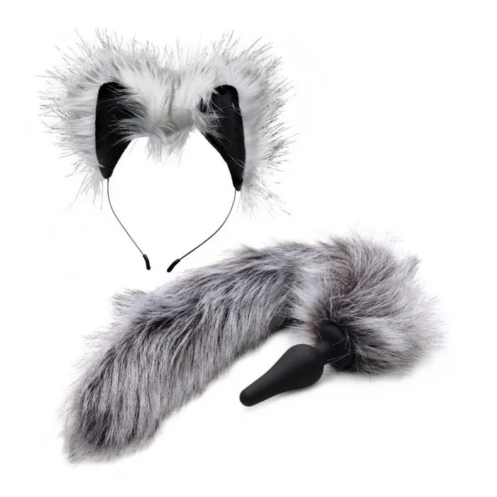 Grey Wolf Tail Anal Plug and Ears Set XR Brands Tailz Anal