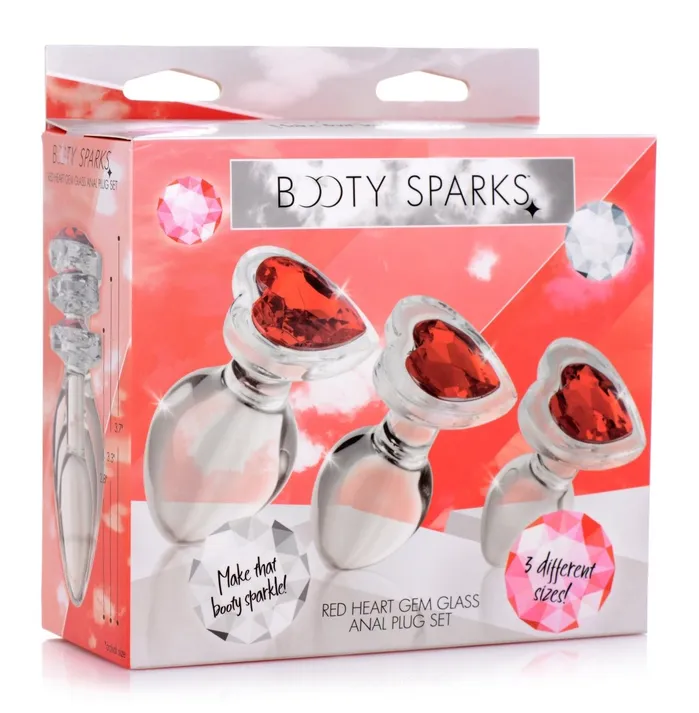 Anal XR Brands Booty Sparks Red Heart Gem Glass Anal Plug Set Anal XR Brands Booty Sparks Red Heart Gem Glass Anal Plug Set