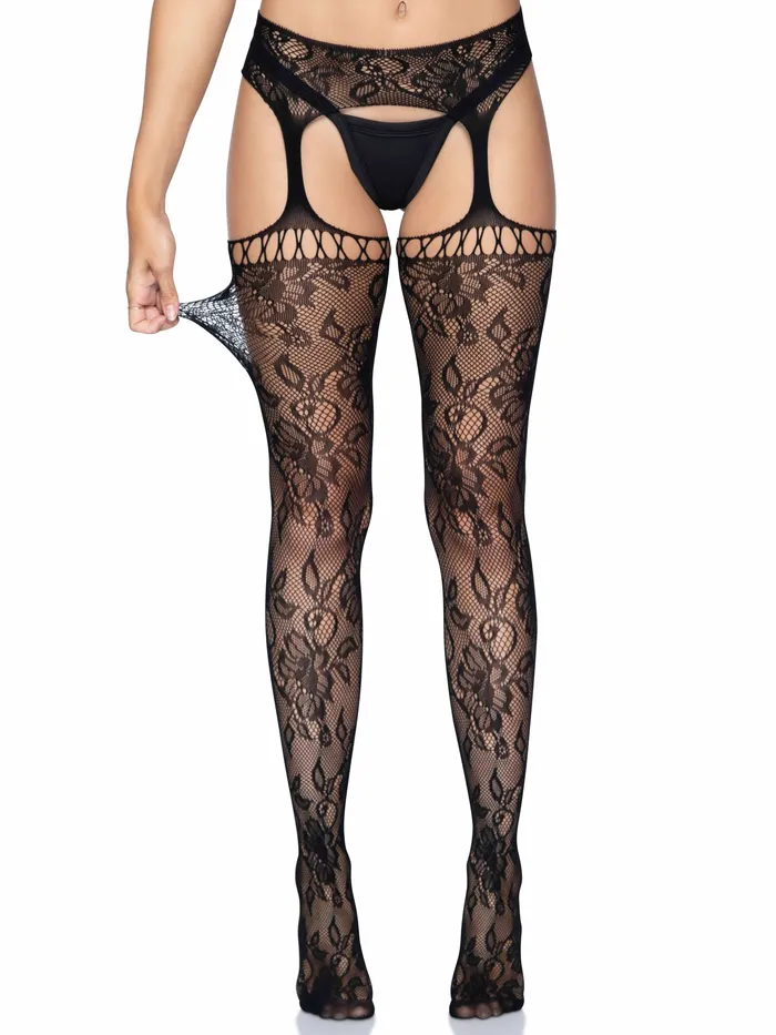 Leg Avenue Teddies And Bodies Gardenia Lace Garter Belt Stockings One Size One Size Black Leg Avenue Teddies And Bodies Gardenia Lace Garter Belt Stockings One Size One Size Black