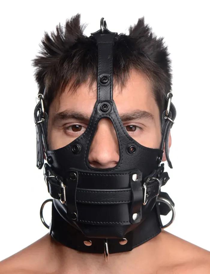Strict Leather Restraints Leather Bondage Head Harness with Removable Gag BDSM Mask
