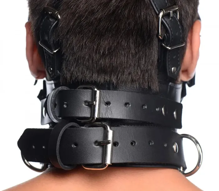 Strict Leather Restraints Leather Bondage Head Harness with Removable Gag BDSM Mask