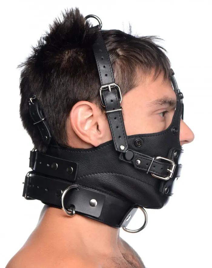 Strict Leather Restraints Leather Bondage Head Harness with Removable Gag BDSM Mask