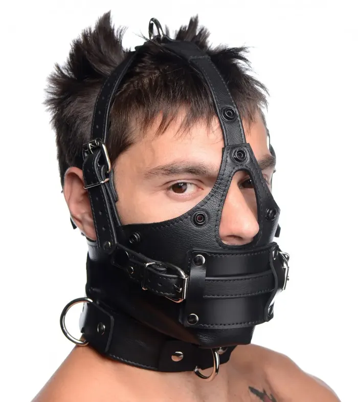 Strict Leather Restraints Leather Bondage Head Harness with Removable Gag BDSM Mask