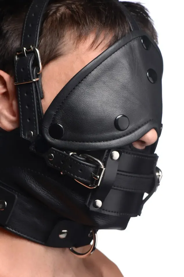 Strict Leather Restraints Leather Bondage Head Harness with Removable Gag BDSM Mask