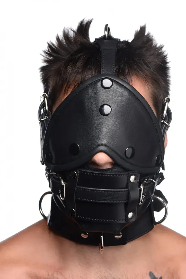 Strict Leather Restraints Leather Bondage Head Harness with Removable Gag BDSM Mask