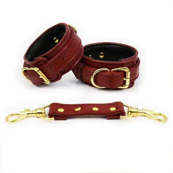 3759M Crimson Desires Gold Standard Padded Supple Ankle Bondage Cuffs with Connector Moonwell Couples
