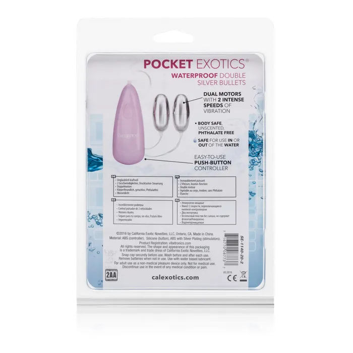 CalExotics Pocket Exotics Waterproof Double Silver Bullets Pink Vibrators CalExotics Pocket Exotics Waterproof Double Silver Bullets Pink Vibrators