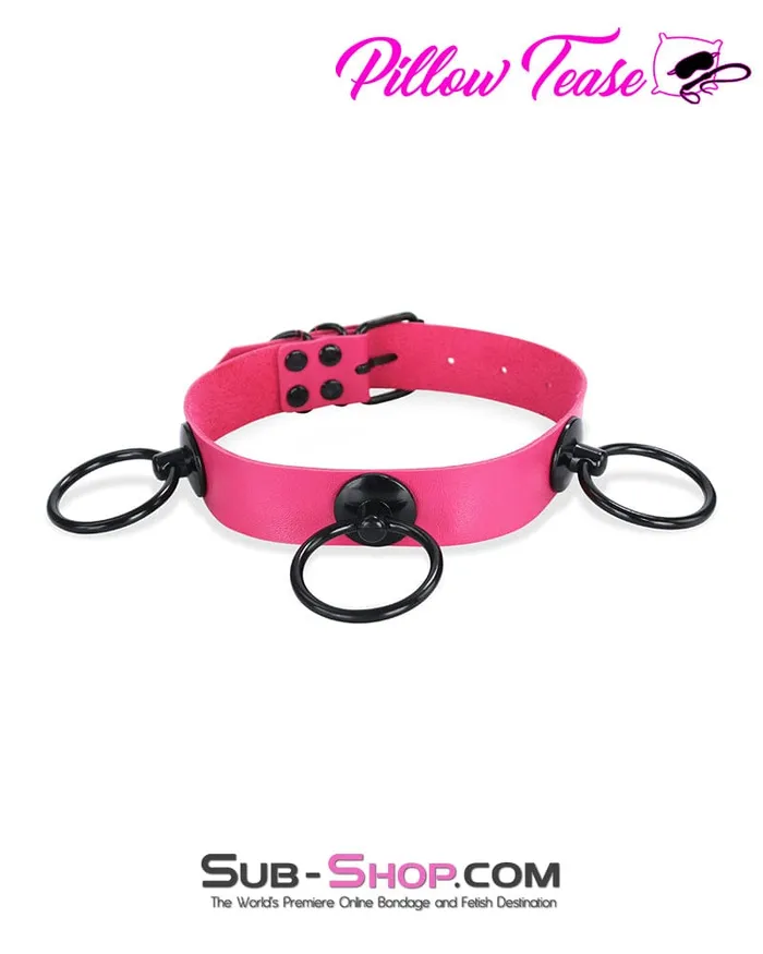 Idea Anal 2336DL Hot Pink Dark Restraint 3 Ring Collar with Black Hardware