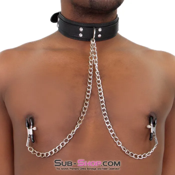 Moonwell Couples 2512M Bondage Collar with Adjustable Nipple Clamps