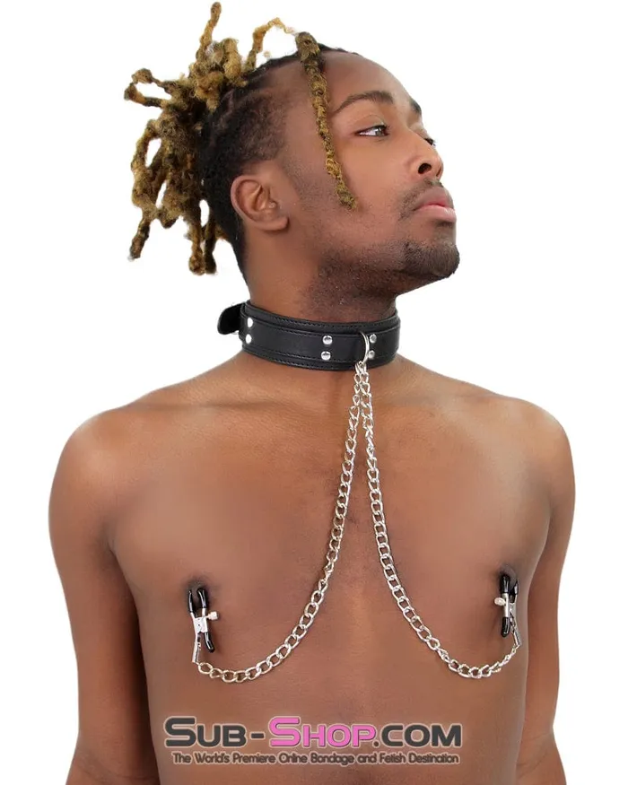 Moonwell Couples 2512M Bondage Collar with Adjustable Nipple Clamps
