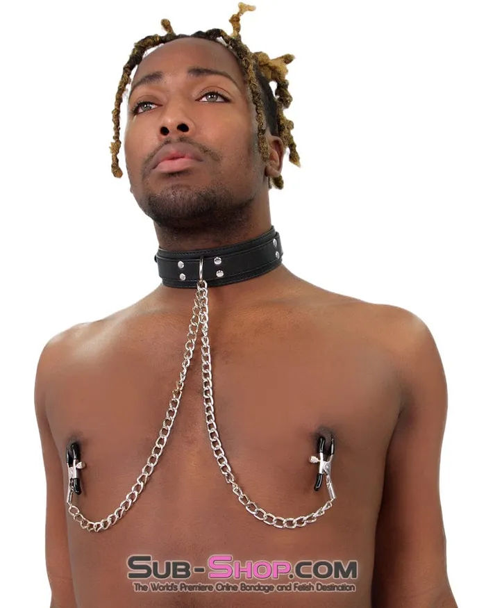 Moonwell Couples 2512M Bondage Collar with Adjustable Nipple Clamps