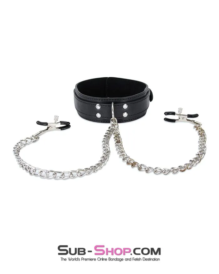 Moonwell Couples 2512M Bondage Collar with Adjustable Nipple Clamps
