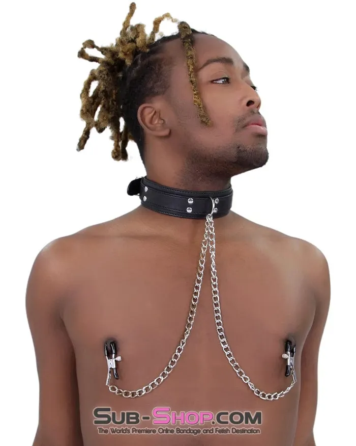 Moonwell Couples 2512M Bondage Collar with Adjustable Nipple Clamps