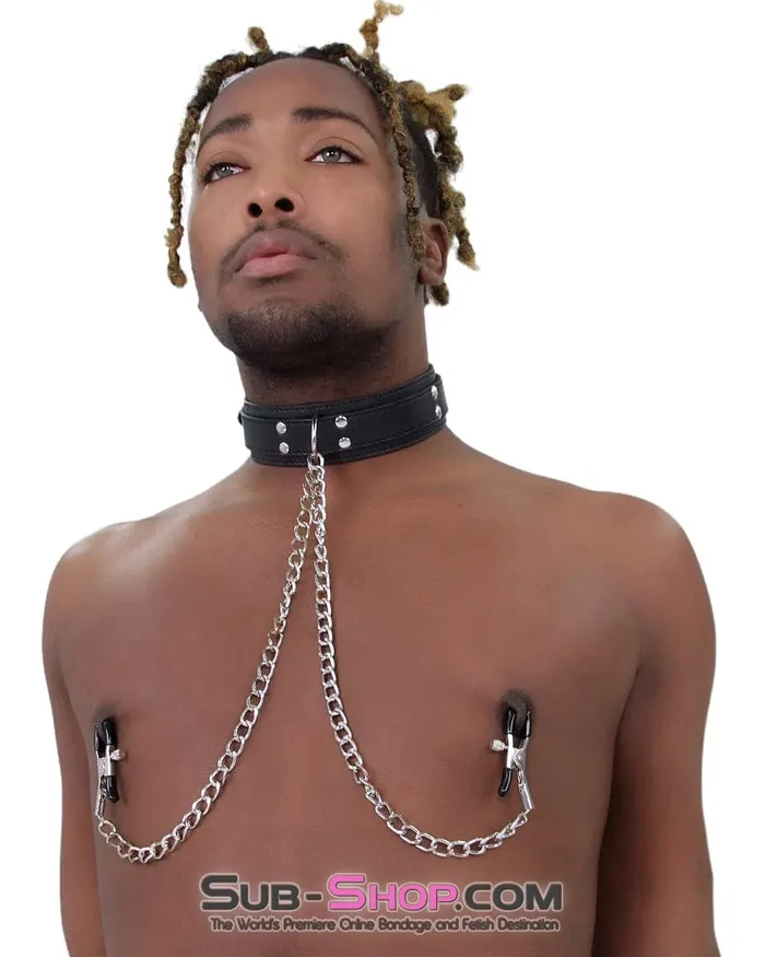 Moonwell Couples 2512M Bondage Collar with Adjustable Nipple Clamps