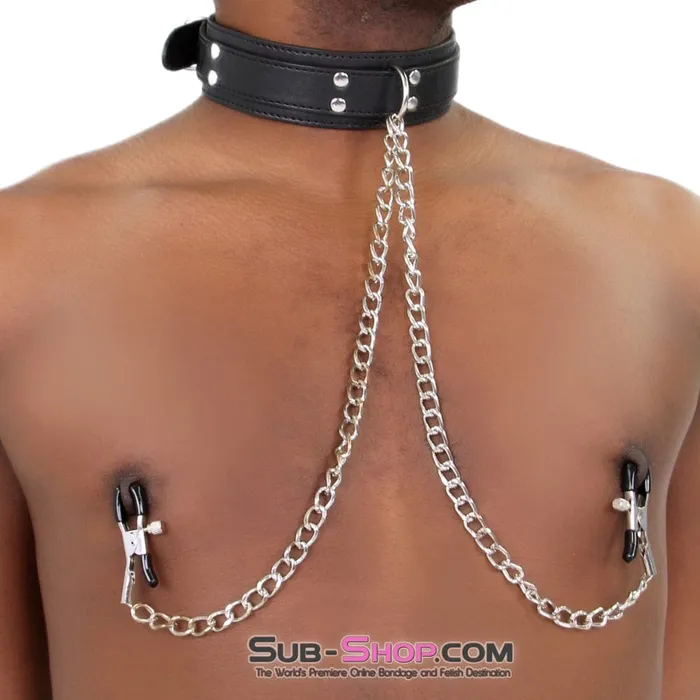 Moonwell Couples 2512M Bondage Collar with Adjustable Nipple Clamps