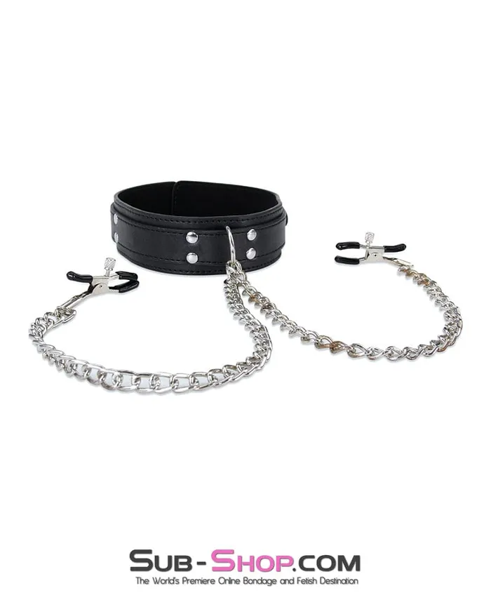 Moonwell Couples 2512M Bondage Collar with Adjustable Nipple Clamps