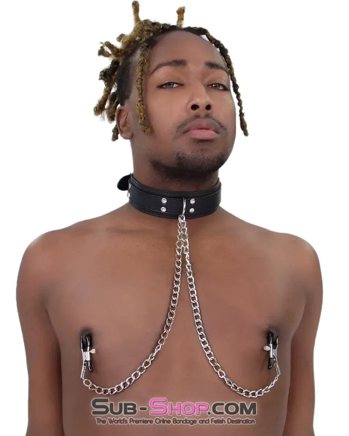 Moonwell Couples 2512M Bondage Collar with Adjustable Nipple Clamps