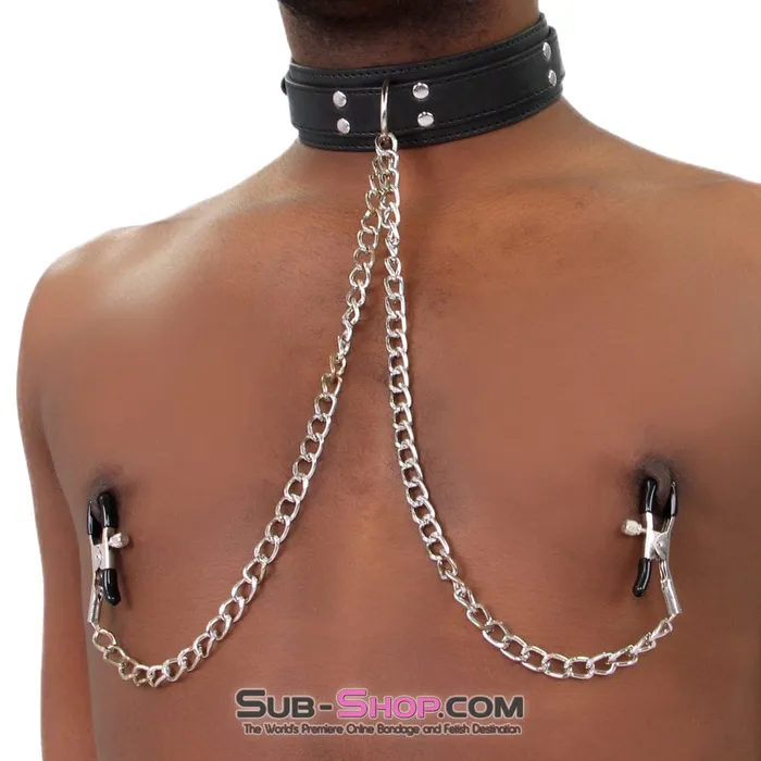 Moonwell Couples 2512M Bondage Collar with Adjustable Nipple Clamps