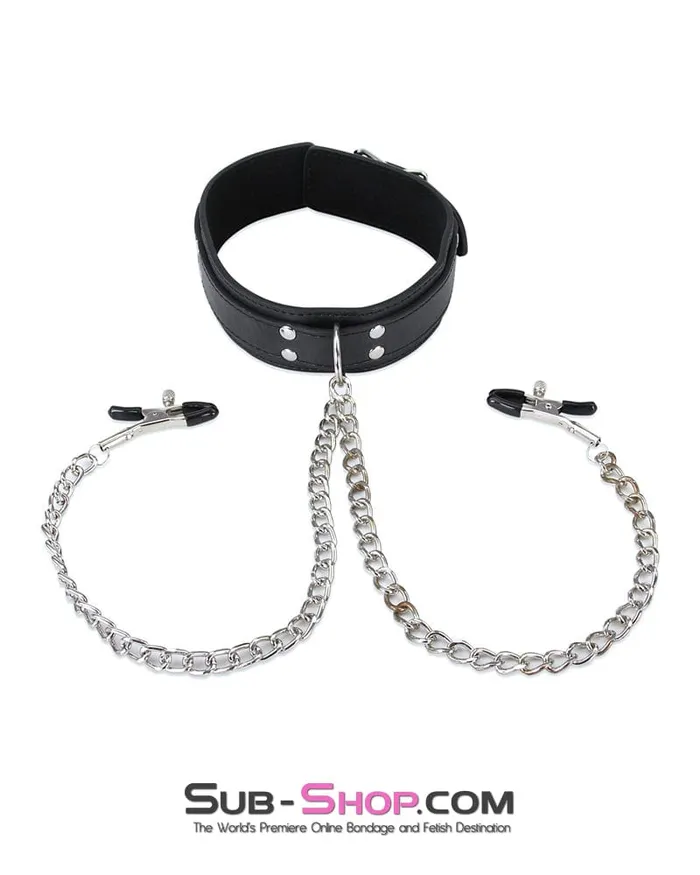 Moonwell Couples 2512M Bondage Collar with Adjustable Nipple Clamps